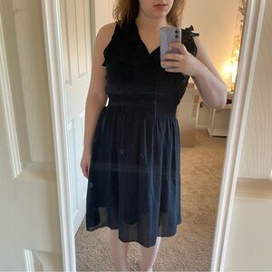 Rebecca Taylor navy blue ruffled dress with slip